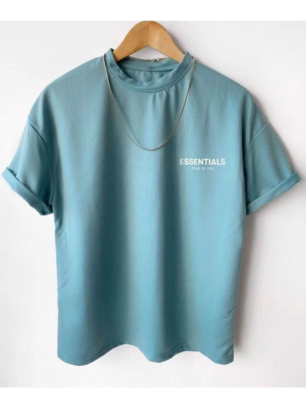 Erkek Petrol Yeşil Essentials Baskılı Oversize Bisiklet Yaka Kısa Kollu T-shirt