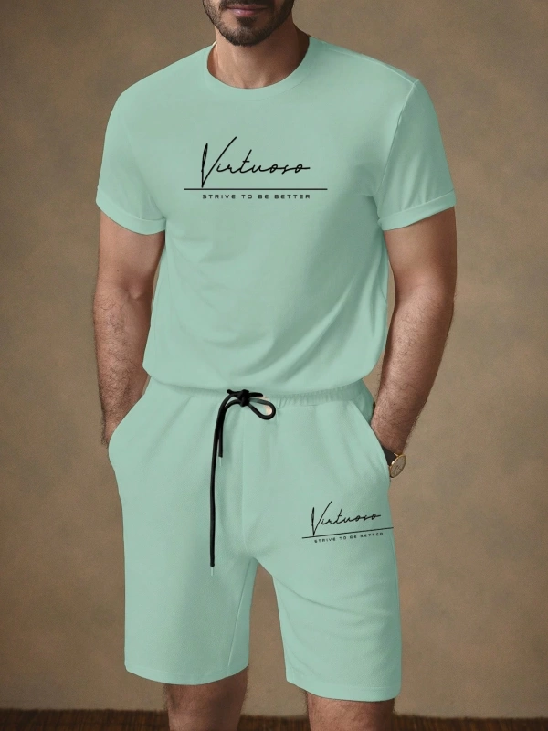 Erkek Rahat Örgü Slim Fit Mürettebat Yaka Kısa Kollu Tişört ve Orta Bel