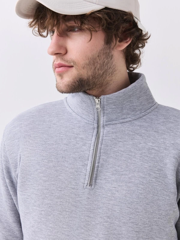 Erkek Relaxed Fit Yarım Fermuarlı Dik Yaka Sweatshirt Grimelanj