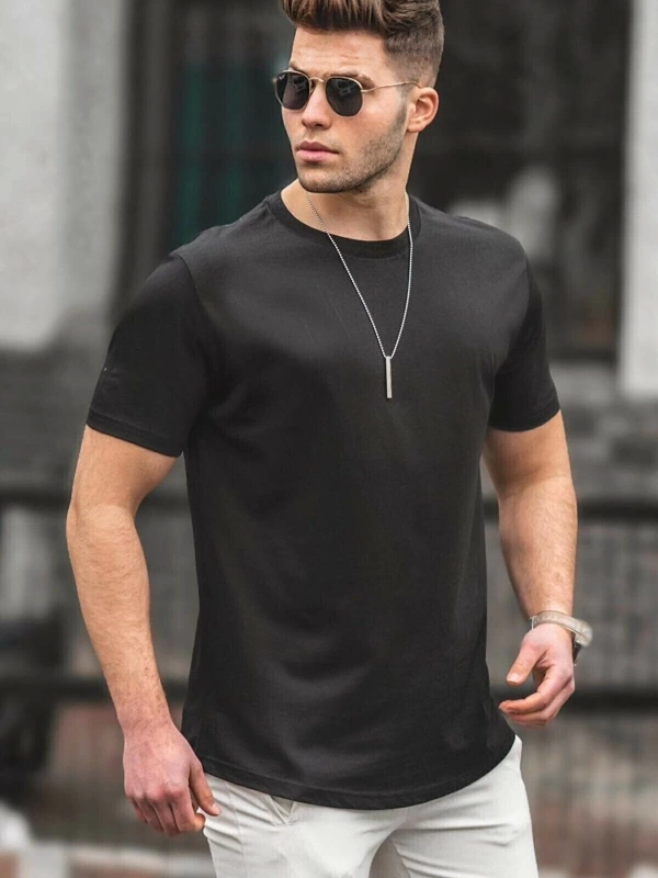 Erkek Siyah Basic Licralı Slimfit T-shirt