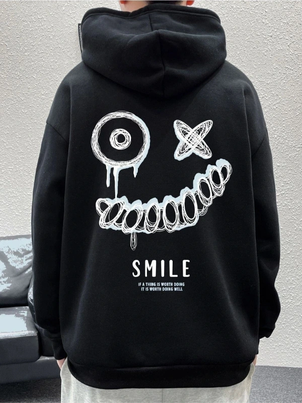 Erkek Siyah Smile Baskılı Oversize Swetshirt benisengiydirsmilesweat
