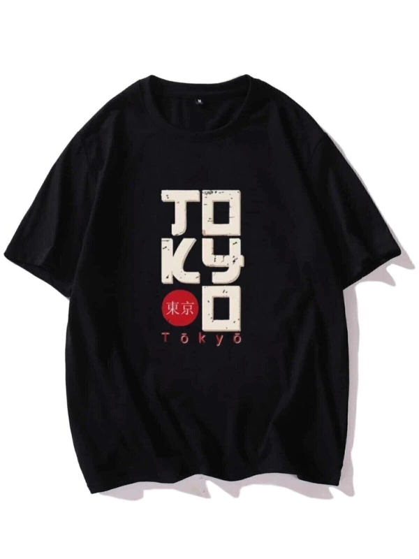 Erkek Siyah T-shirt Tokyo Baskılı Oversize Tişört