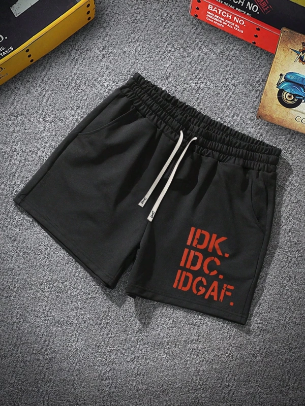 Erkek Slogan Grafik Bağcıklı Bel Şortu Grafik Dışarı Çıkma Moda Bağcıklı Şort