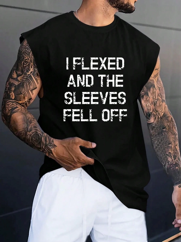 Erkek Slogan Grafik Rahat Kolsuz Tank Top Antrenman İçin, Koca