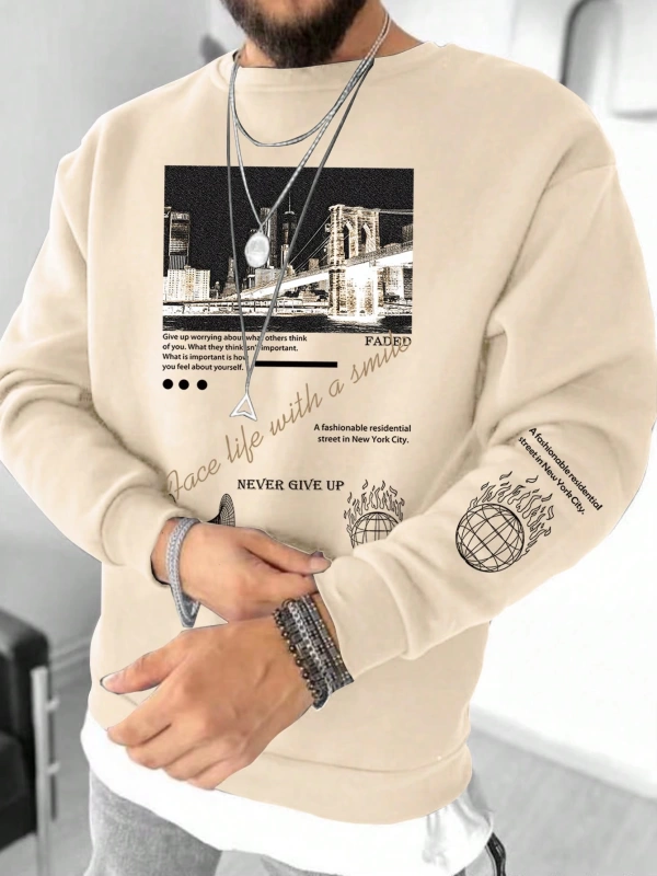 Erkek Slogan Grafik Sweatshirt
