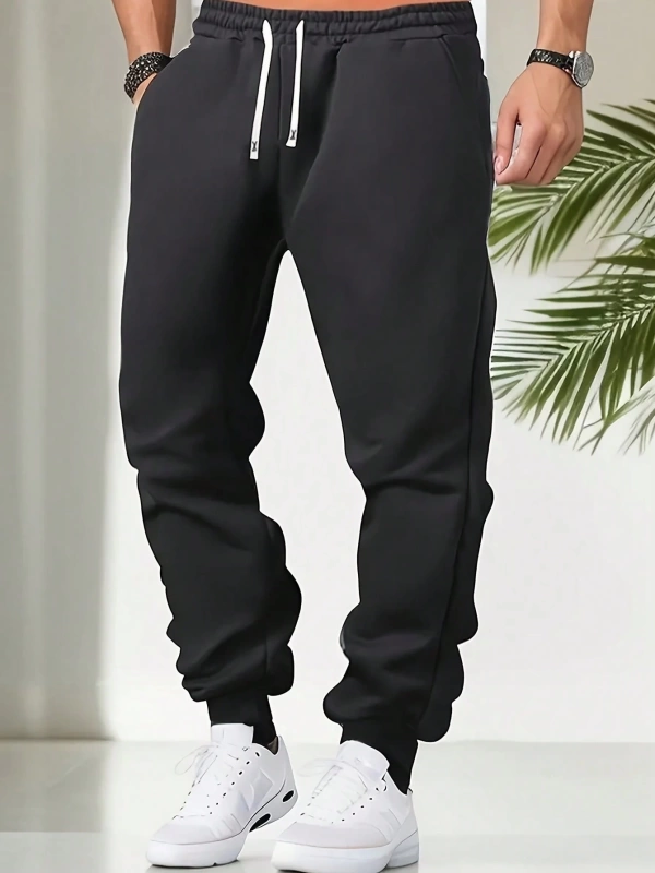 Erkek Sportif Jogger Pantolon Rahat Bol Kesim Temel Düz Renk Bağcıklı Elastik Bel Cepli ve Ka
