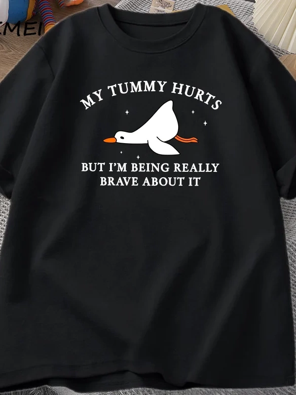Erkek T-shirt Komik Karın Acıtıyor Ama Gerçekten Cesur Olmak Aptal Kaz TPamuk Komik G 2940
