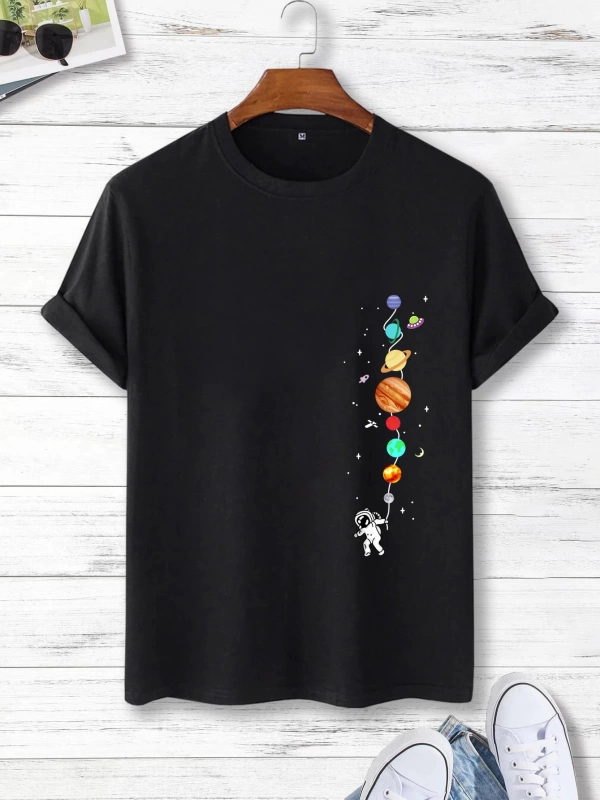 Erkek Tişörtleri Fit Crew Yaka Kısa Kollu Grafik Tişört Astronot Komik Rah