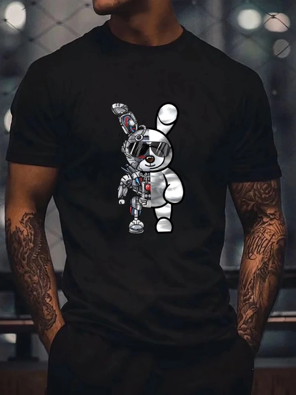 Erkek Tişörtleri Fit Crew Yaka Kısa Kollu Grafik Tişört Bunny Rahat Moda Erke