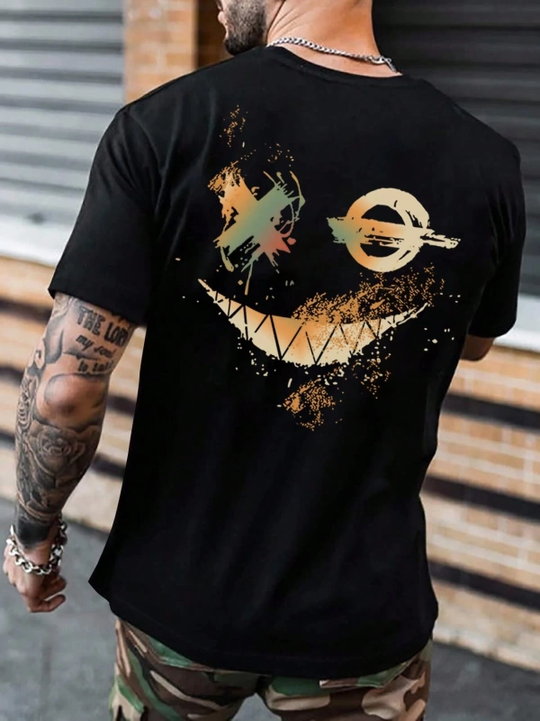 Erkek Tişörtleri Fit Crew Yaka Kısa Kollu Grafik Tişört Smile Face Rahat Yaz