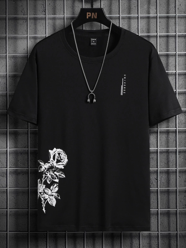 Erkek Tişörtleri Fit Crew Yaka Kısa Kollu Slogan Tişört Rahat Yaz Polyeste