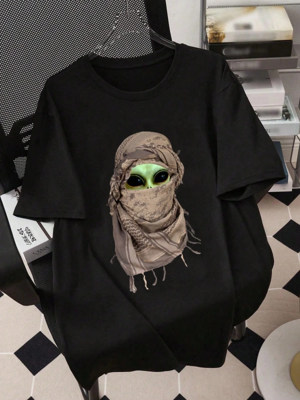 Erkek Uzaylı Baskılı Kısa Kollu Günlük Tişört