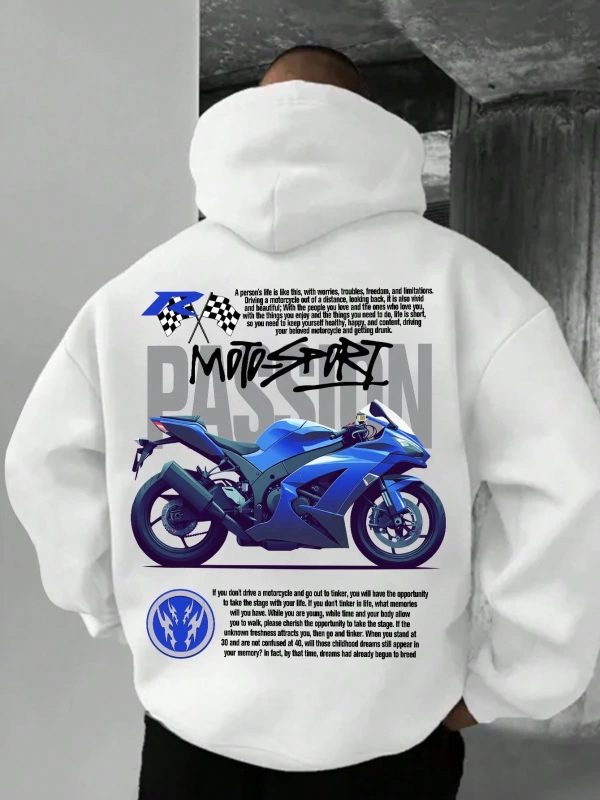 Erkek Yaratıcı Motosiklet Baskılı Günlük Spor Seyahat Tüm Maçlar Mektup Uzun Kollu Kapşonlu K