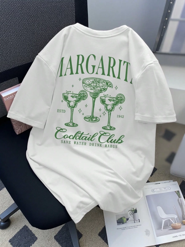 Erkek Yaz Slogan Grafik Baskılı Yuvarlak Yaka Kısa Kollu Günlük Tişört, Arkada