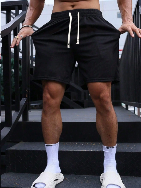 Erkek Yaz Yeni Düz Renk Günlük Spor Şortları, Bağcıklı Fitness Koşu Plaj Şortları