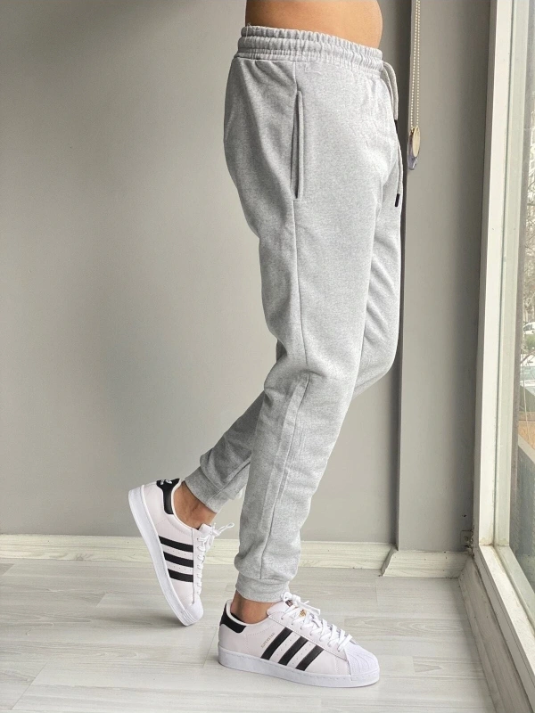 Erkek Yazlık Eşofman Altı Dar Paça Jogger Gri Pamuklu RLX044513