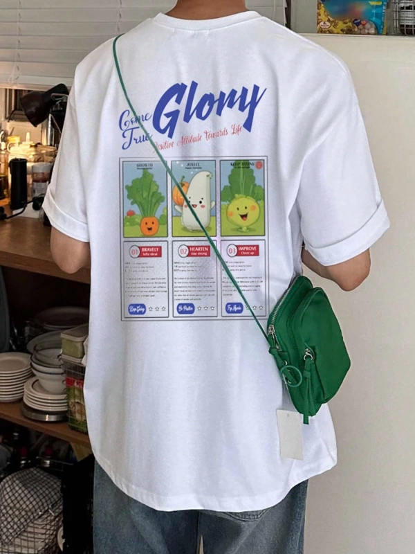 Erkek Yazlık Mektup Baskılı Büyük Boy Grafik Tişört