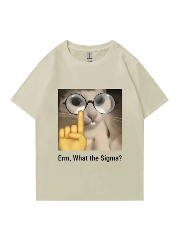 Erm, What The Sigma? Meme Funny T-Shirts Silly Cat Humor Print T Shirt Men Women Cute vintage