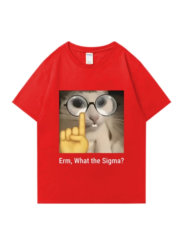 Erm, What The Sigma? Meme Funny T-Shirts Silly Cat Humor Print T Shirt Men Women Cute vintage