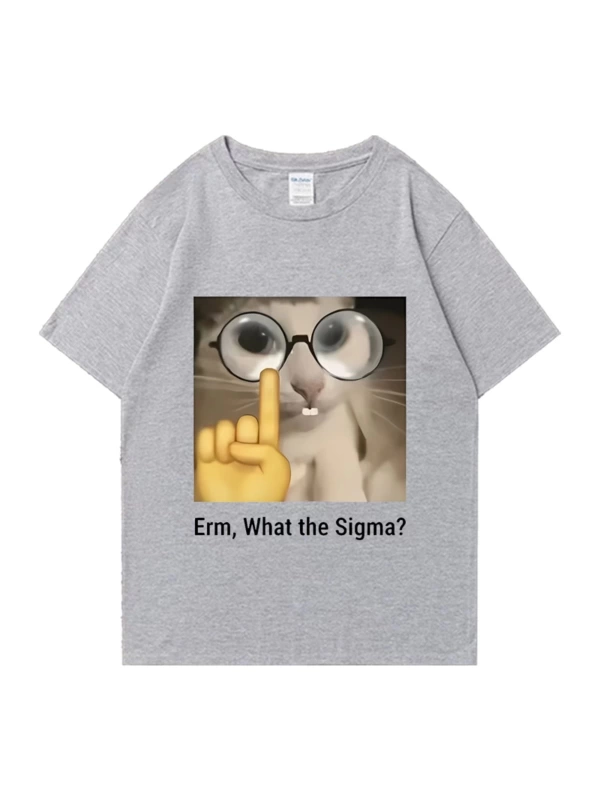 Erm, What The Sigma? Meme Funny T-Shirts Silly Cat Humor Print T Shirt Men Women Cute vintage