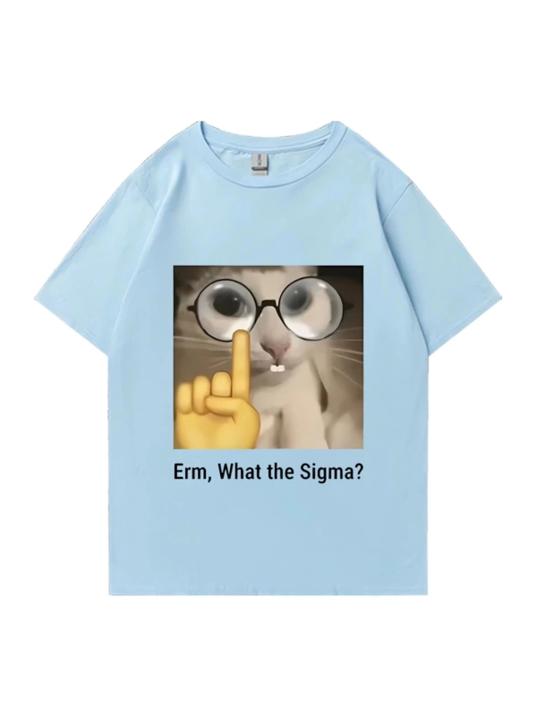 Erm, What The Sigma? Meme Funny T-Shirts Silly Cat Humor Print T Shirt Men Women Cute vintage