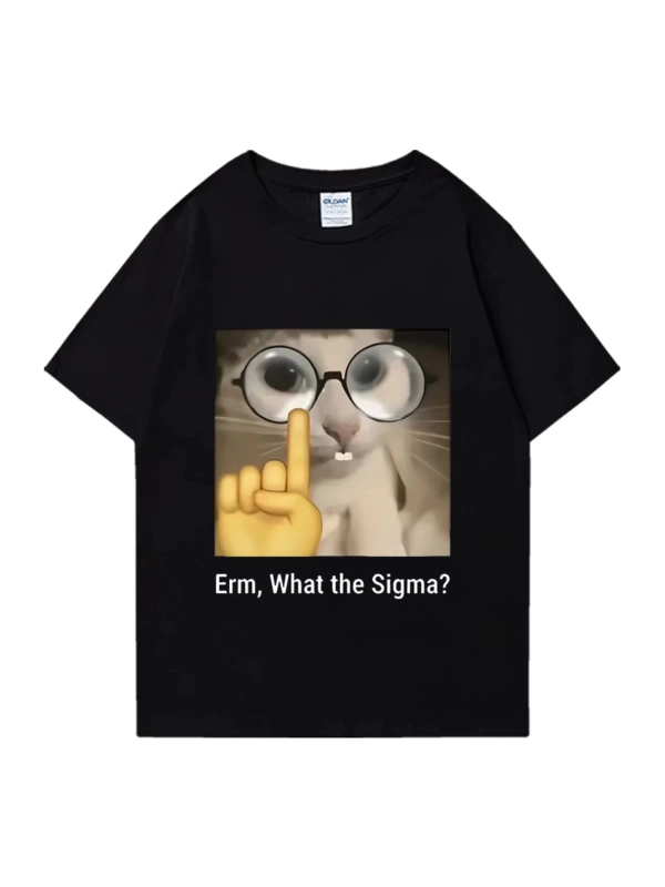 Erm, What The Sigma? Meme Funny T-Shirts Silly Cat Humor Print T Shirt Men Women Cute vintage