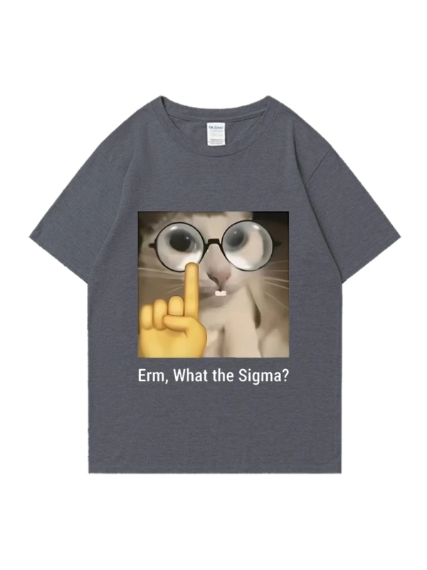 Erm, What The Sigma? Meme Funny T-Shirts Silly Cat Humor Print T Shirt Men Women Cute vintage