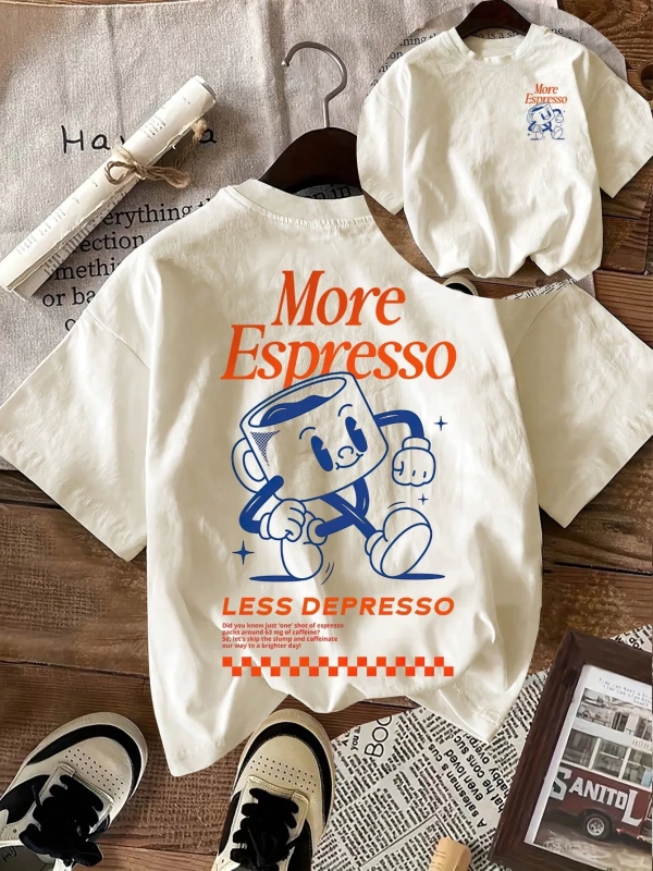 Espresso Kahve Kulübü Grafik Kısa Kollu Yuvarlak Yaka Rahat Tişört Kadınlar İçin