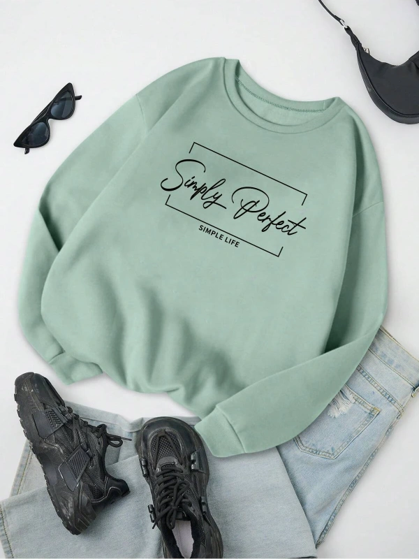 Essnce Yazılı Grafik Termal Astarlı Sweat Yeşil