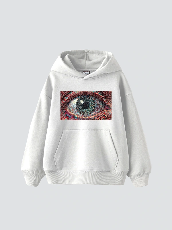 Eye Hallucination Baskılı Oversize Unisex Beyaz