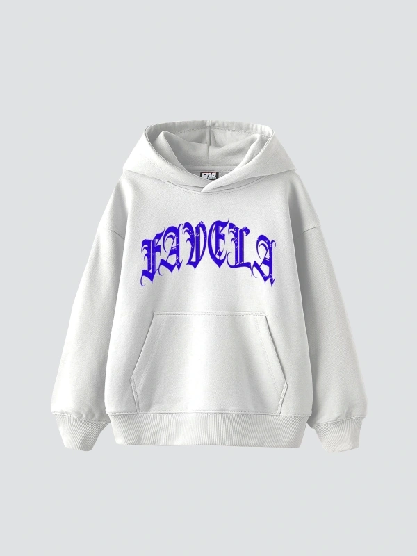 Favela Mavi Taş Baskılı Oversize Unisex Beyaz