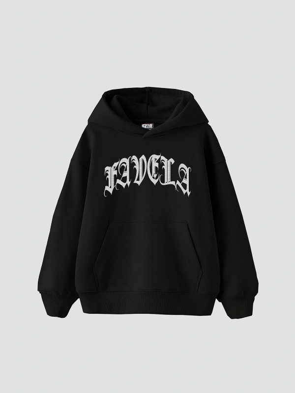 Favela Taş Baskılı Oversize Unisex Siyah