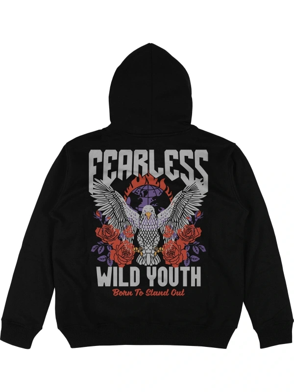 Fearless Siyah Oversize Unisex Kapüşonlu Sweatshirt Hoodie