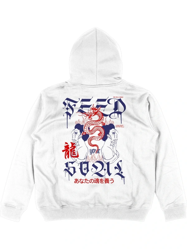 Feed Soul Beyaz Oversize Unisex Kapüşonlu Sweatshirt Hoodie