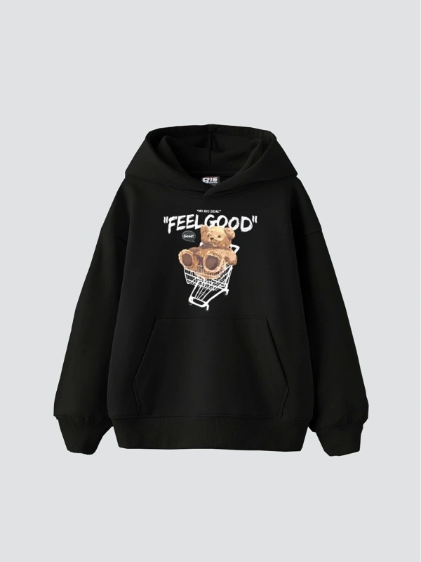 Feel Good Baskılı Oversize Unisex Siyah