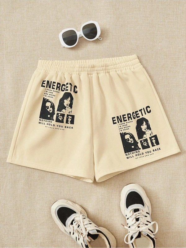 Figure & Slogan Graphic Şort