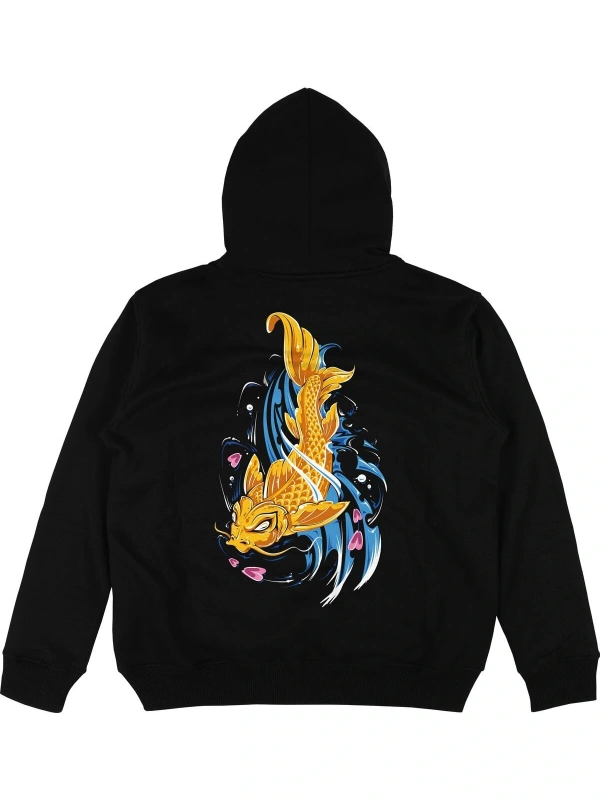 Fish Siyah Oversize Unisex Kapüşonlu Sweatshirt Hoodie