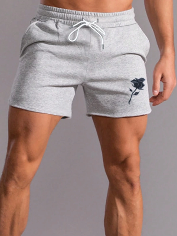 Fit Erkek Çiçek Desenli Bağcıklı Bel Şort Sweat Grafik Düz Spor