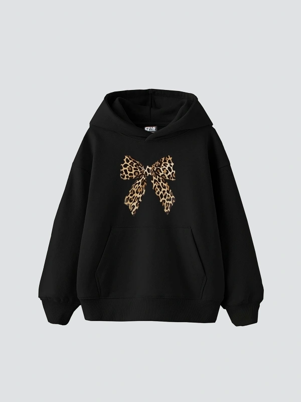 Fiyonk Leopar Baskılı Oversize Unisex Premium Siyah