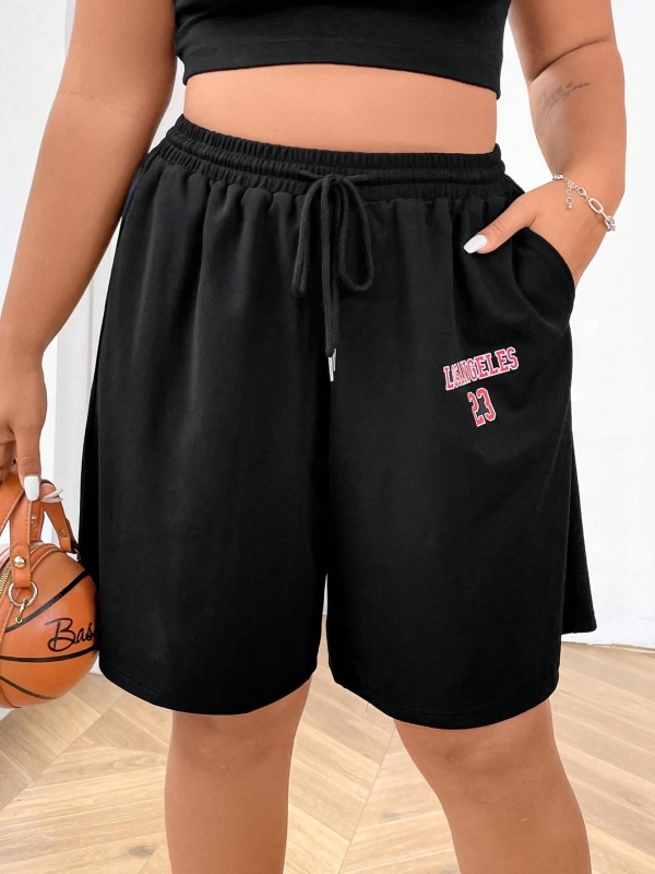 Flirla Büyük Beden Kadın Mektup Baskılı Bağcıklı Bel Şort