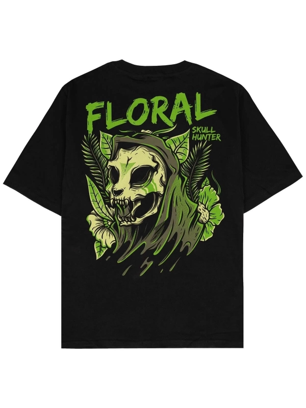 Floral Siyah Oversize Unisex T-shirt