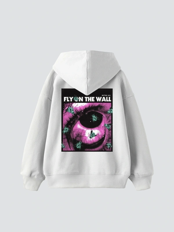 Fly On The Wall Baskılı Oversize Unisex Beyaz