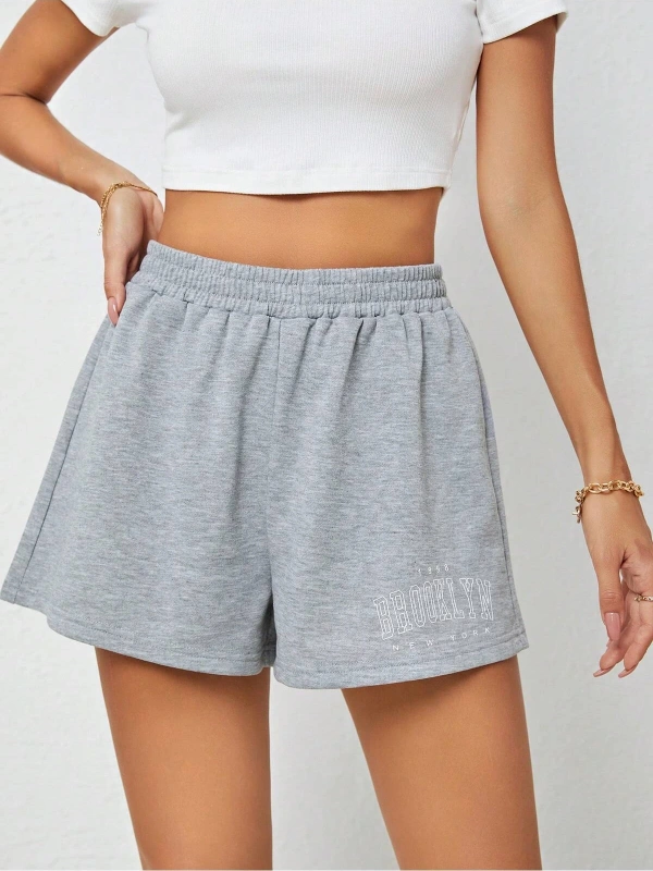 Frenchy Letter Graphic Elastic Waist Şort
