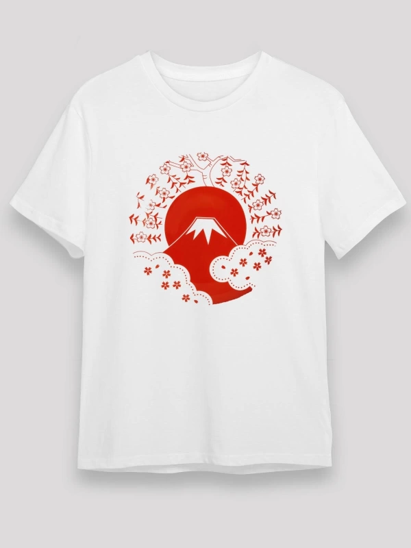 Fuji Dağı Beyaz Unisex Tişört T-Shirt