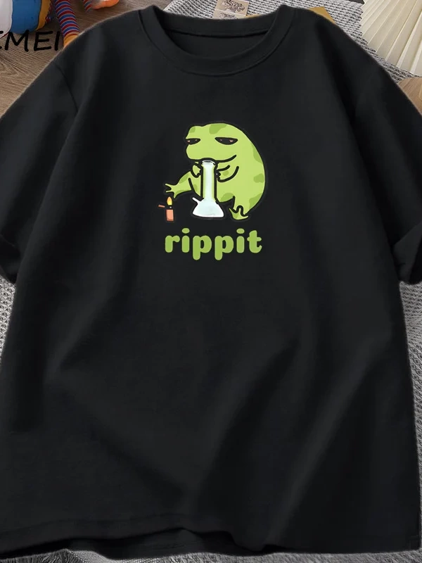 Funny Rippit T-Shirt Frog Graphic T Shirt Causal Cotton Short Sleeve Printed Tshirt Harajuku  2796