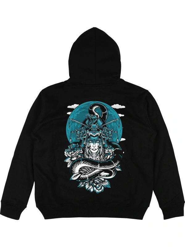 Geisha Siyah Oversize Unisex Kapüşonlu Sweatshirt Hoodie
