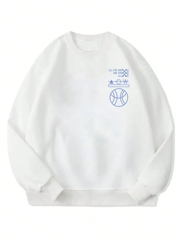 Geo & Letter Graphic Pullover Beyaz