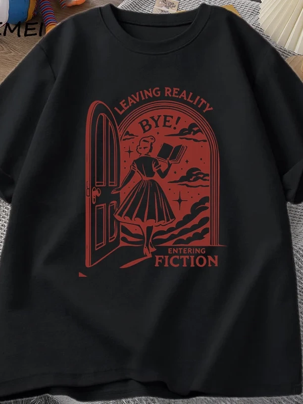 Gerçekliği Bırakarak Kurgu T Shirt Erkek Kadın Vintage Komik Kitapçı Kitap Sevgilisi Tshirt K 2934