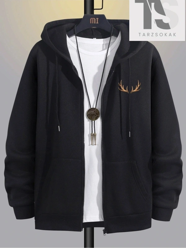 Geyik Boynuz Sweatshirt Fermuarlı Hırka