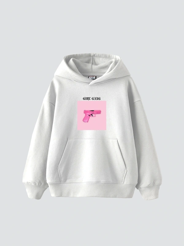 Girl Gang Baskılı Oversize Unisex Beyaz